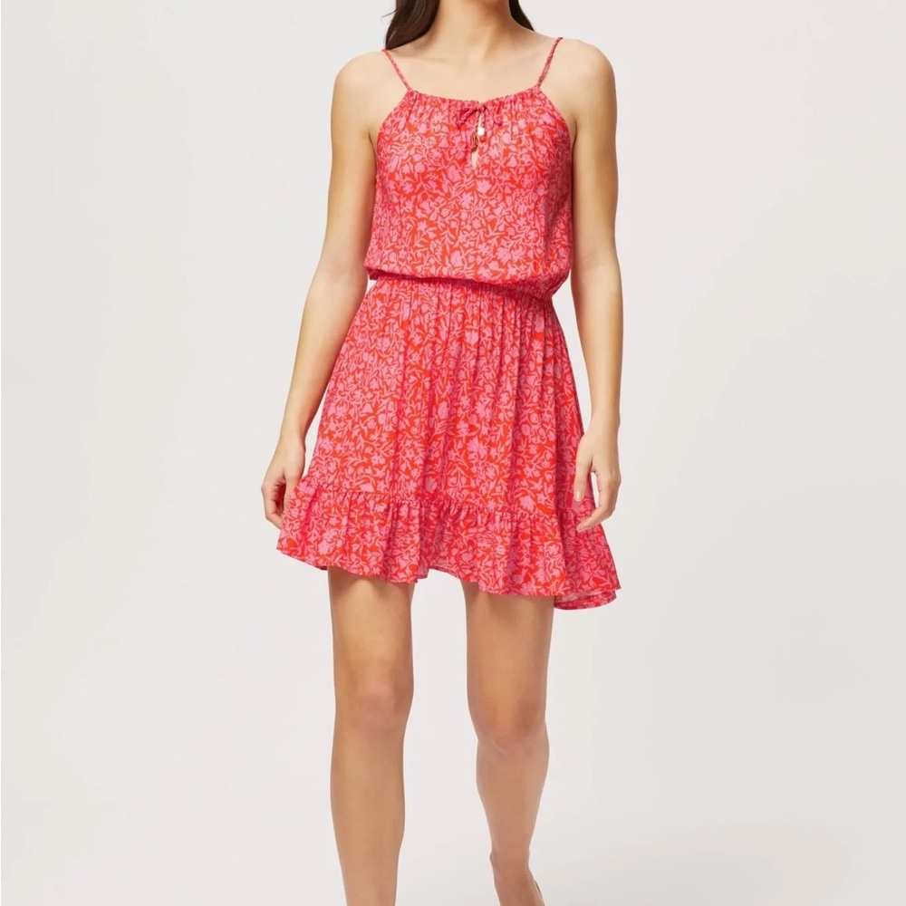 Heidi Klein Limpopo Tie-Front Frill Mini Dress Red/Pink Large 10-12 EUC Women